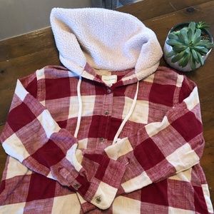 American Eagle Women's Cream + Red Hoodie Size Small